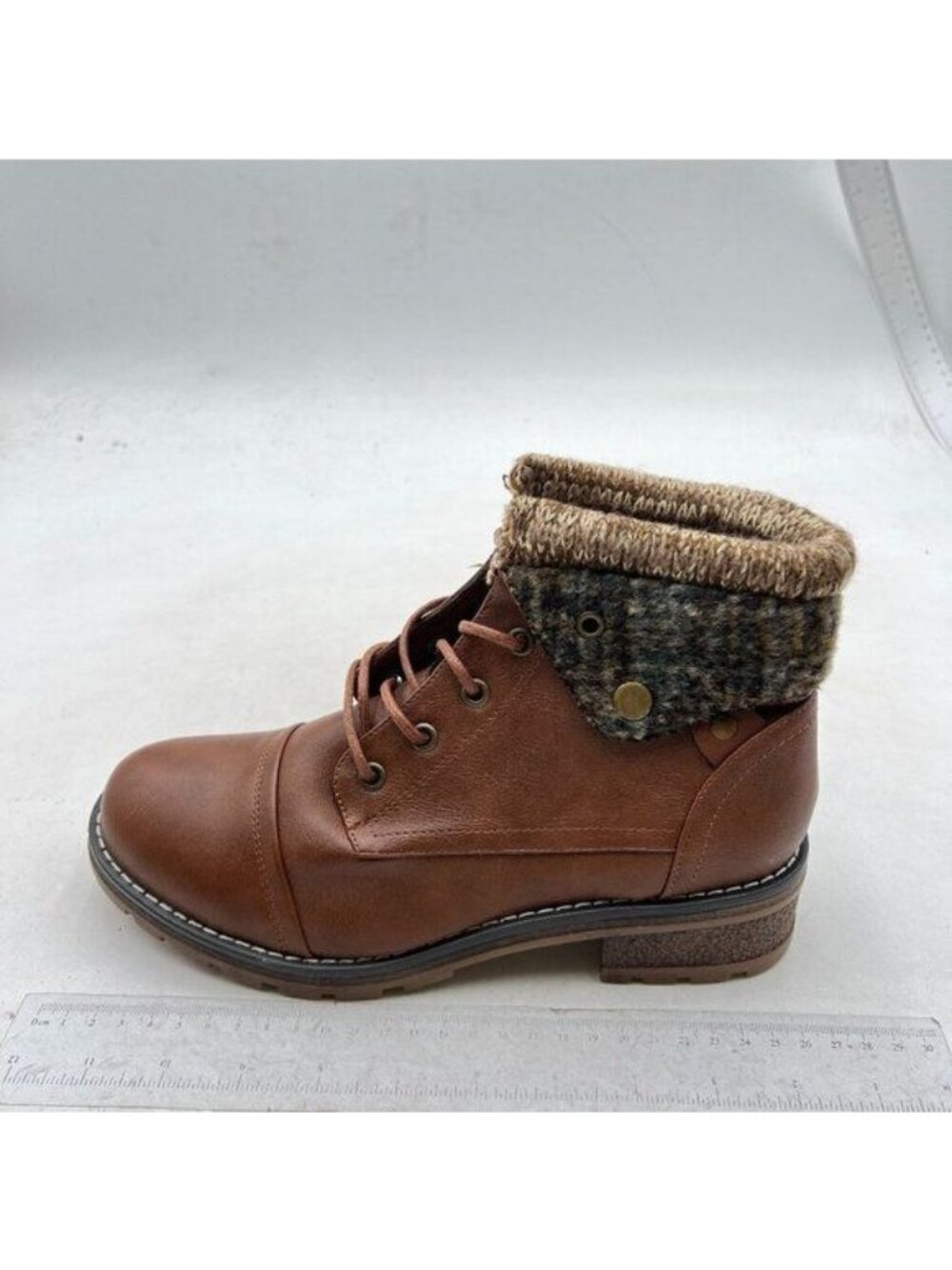 Women's Ankle Boots Chunky Low Heel Round Toe Side Zipper Buckle Booties Brown